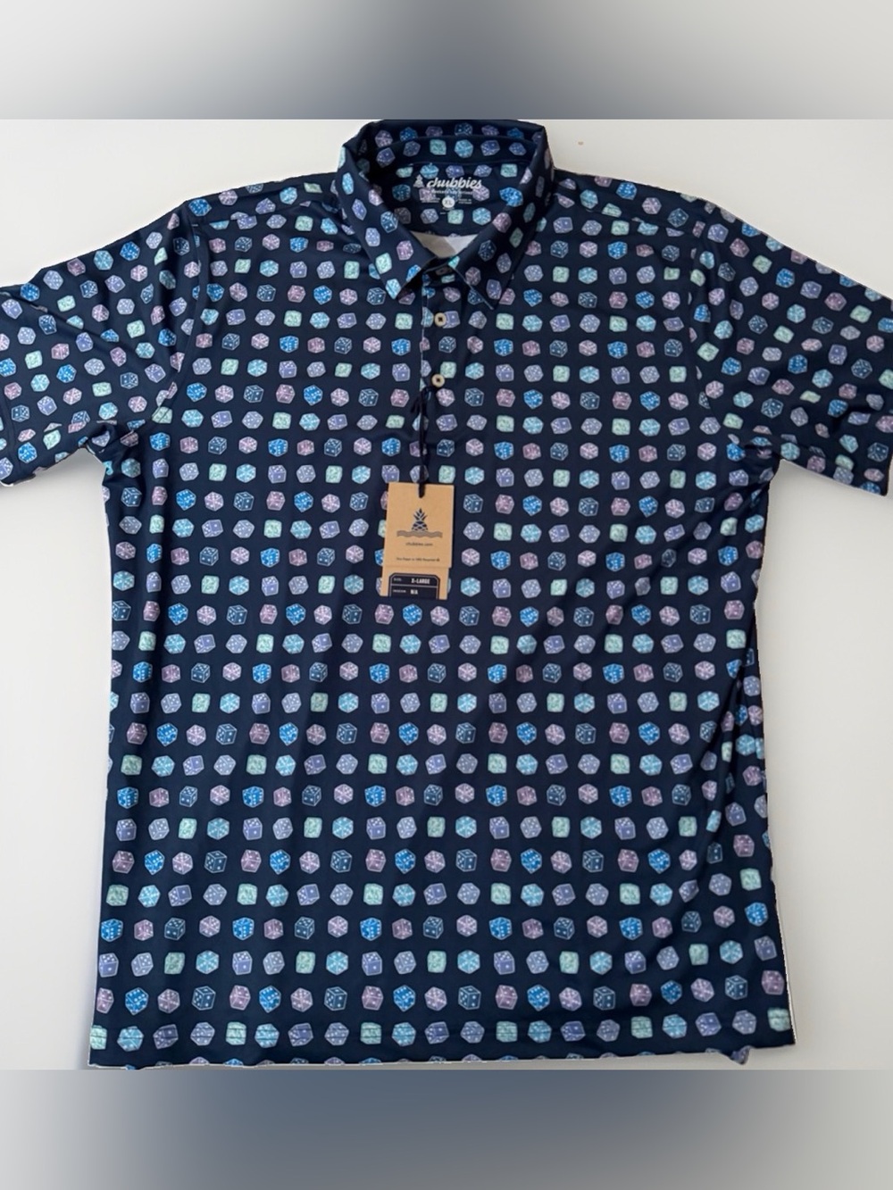 Chubbies The Sugar, Spice & Everything Dice Performance Polo Shirt XL NWT